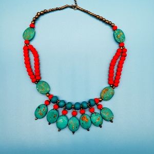 Vintage Navaho  Turquoise & Coral Heishi Necklace Pawn Navajo